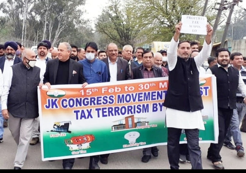 Senior JKPCC leaders during a protest march in Sunderbani in Rajouri district. Senior JKPCC leaders during a protest march in Sunderbani in Rajouri district.