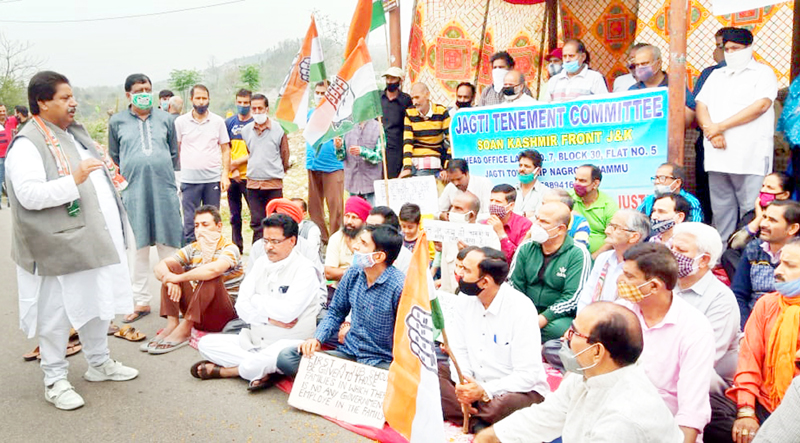 Senior Congress leader, Raman Bhalla addressing a protest rally Kashmiri migrants at Jagti township on Sunday. Senior Congress leader, Raman Bhalla addressing a protest rally Kashmiri migrants at Jagti township on Sunday.