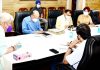 Lieutenant Governor Manoj Sinha chairing a meeting at Raj Bhawan in Jammu on Saturday.