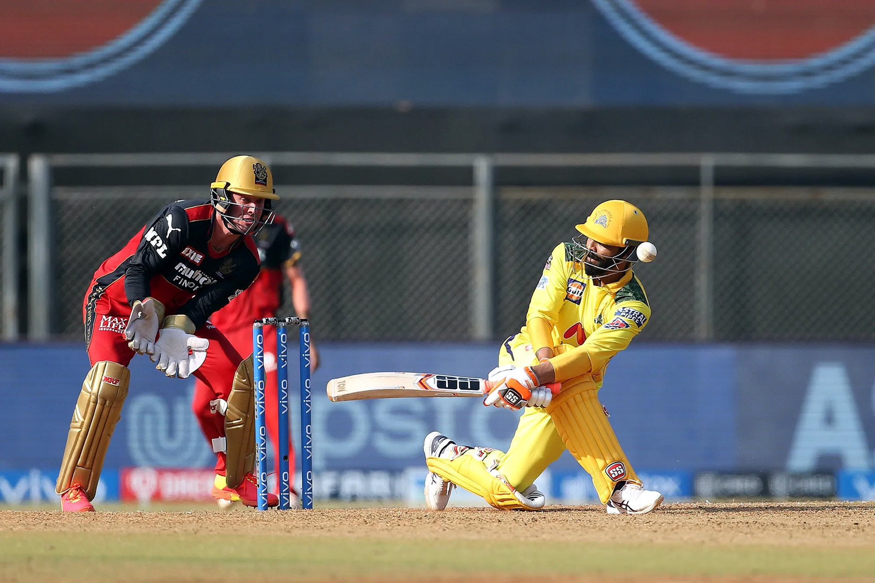 Ranidra Jadeja playing a shot during his splendid knock of 62 run not nout against RCB at Mumbai on Sunday Ranidra Jadeja playing a shot during his splendid knock of 62 run not nout against RCB at Mumbai on Sunday