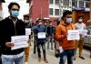 PAA qualifiers protesting in Srinagar on Tuesday. — Excelsior/Shakeel