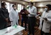 Principal Secretary I&C, Rajan Prakash Thakur interacting with officers at SKIMS Soura in Srinagar.