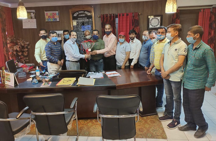 Members of JKTJAC submitting memorandum of demands to DSEJ Dr Ravi Shankar Sharma at his office on Thursday. Members of JKTJAC submitting memorandum of demands to DSEJ Dr Ravi Shankar Sharma at his office on Thursday.