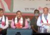 Union Home Minister Amit Shah at a public rally at Dispur, Guwahati on Wednesday. Also seen is Union DoNER Minister Dr Jitendra Singh.