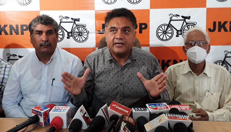 NPP leaders Gagan Partap Singh & Rajesh Padgotra addressing press conference in Jammu. NPP leaders Gagan Partap Singh & Rajesh Padgotra addressing press conference in Jammu.