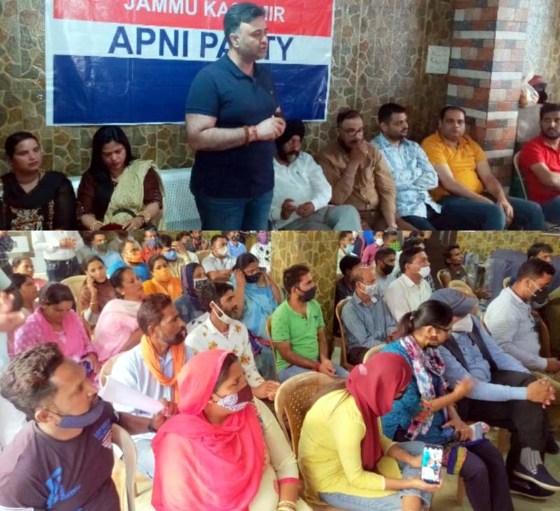 Apni Party leader, Vikram Malhotra addressing a gathering at Jammu on Wednesday. Apni Party leader, Vikram Malhotra addressing a gathering at Jammu on Wednesday.