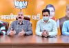J&K BJP secretary and vaccination incharge Arvind Gupta addressing media persons at Jammu.