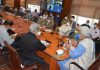 Lieutenant Governor Manoj Sinha reviewing COVID situation in Srinagar on Wednesday.