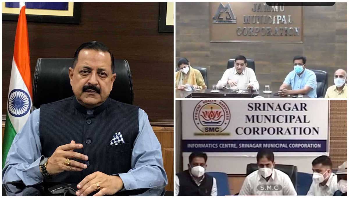 Union Minister Dr Jitendra Singh interacting with Mayors, Deputy Mayors and other elected representatives of Jammu Municipal Corporation and Srinagar Municipal Corporation respectively, on Wednesday. Union Minister Dr Jitendra Singh interacting with Mayors, Deputy Mayors and other elected representatives of Jammu Municipal Corporation and Srinagar Municipal Corporation respectively, on Wednesday.