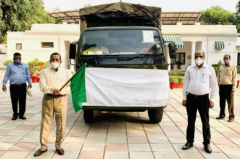 Union Minister Dr Jitendra Singh ceremonially flagging-off the first consignment of COVID related material for his Lok Sabha constituency of Udhampur-Kathua-Doda, on Sunday. Union Minister Dr Jitendra Singh ceremonially flagging-off the first consignment of COVID related material for his Lok Sabha constituency of Udhampur-Kathua-Doda, on Sunday.