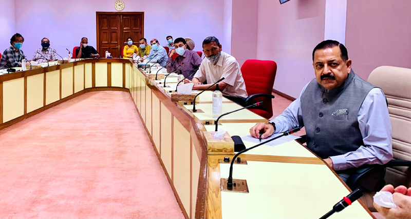 Union Minister Dr Jitendra Singh conducting COVID awareness programme for officers at Vigyan Bhawan, New Delhi on Thursday. Union Minister Dr Jitendra Singh conducting COVID awareness programme for officers at Vigyan Bhawan, New Delhi on Thursday.
