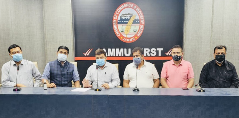 CCI Jammu team issuing statement from its office chamber on Thursday. CCI Jammu team issuing statement from its office chamber on Thursday.