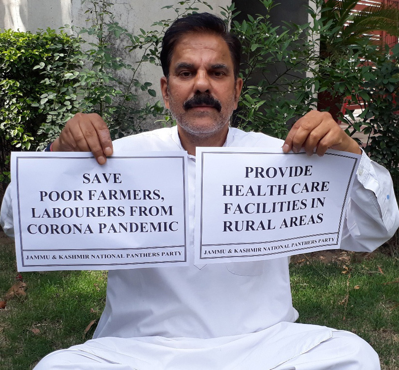 Harshdev Singh, chairman JKNPP during a protest demonstration on Tuesday. Harshdev Singh, chairman JKNPP during a protest demonstration on Tuesday.