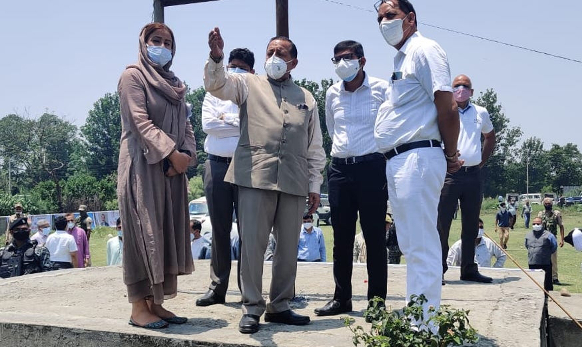 Union Minister Dr Jitendra Singh during visit to the site of the upcoming Arun Jaitley Multiple Complex, at Hiranagar, on Sunday. Union Minister Dr Jitendra Singh during visit to the site of the upcoming Arun Jaitley Multiple Complex, at Hiranagar, on Sunday.