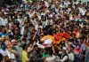 Funeral procession of civilian killed in militant attack in Sopore on Saturday. — Excelsior/Aabid Nabi