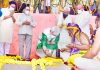 Lieutenant Governor Manoj Sinha performs 'Bhoomi Pujan' of Sri Venkateswara Swamy Temple at Majeen Sidhra in Jammu on Sunday in the presence of Union Ministers Dr Jitendra Singh and G Kishan Reddy.