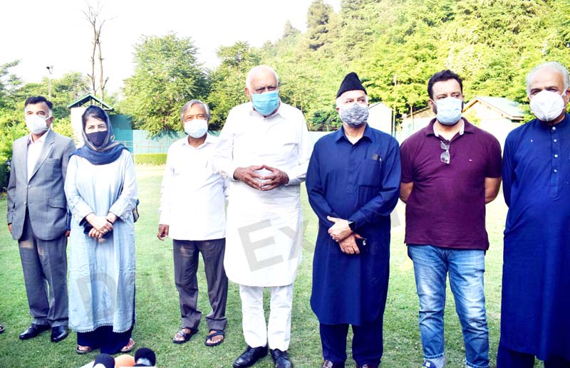 PAGD leaders addressing a press conference in Srinagar on Wednesday. -Excelsior/Shakeel PAGD leaders addressing a press conference in Srinagar on Wednesday. -Excelsior/Shakeel