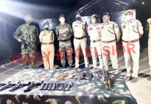 Arms and ammunition recovered in Thannamandi area of Rajouri district on Friday.