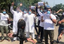 NPP activists staging protest in Jammu on Wednesday.