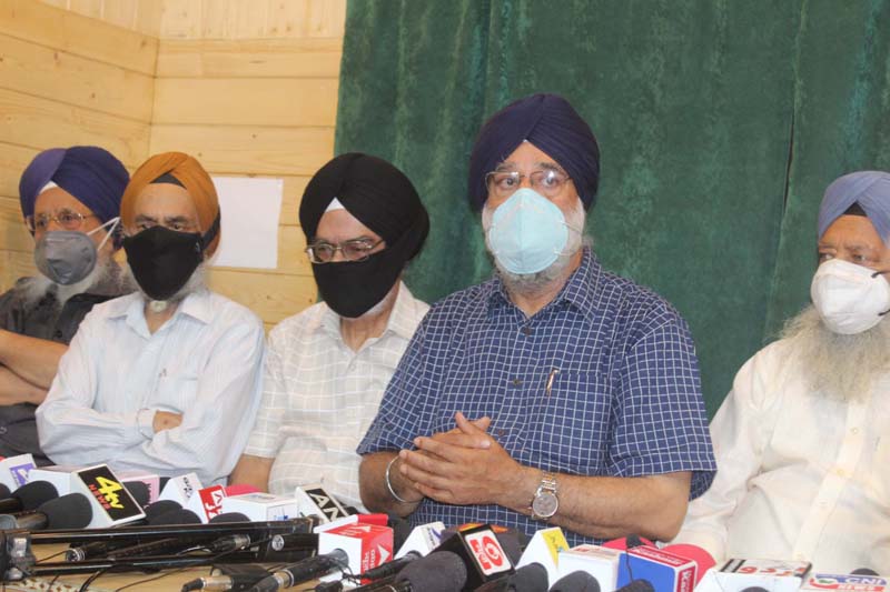 All Parties Sikh Coordination Committee Chairman Jagmohan Singh Raina addressing a press conference in Srinagar. -Excelsior/Shakeel All Parties Sikh Coordination Committee Chairman Jagmohan Singh Raina addressing a press conference in Srinagar. -Excelsior/Shakeel