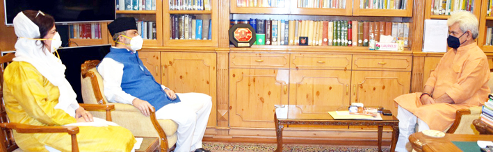 Lt Governor with DDC Chairperson, Baramulla Safina Baig & former DyCM Muzaffar Hussain Baig. Lt Governor with DDC Chairperson, Baramulla Safina Baig & former DyCM Muzaffar Hussain Baig.