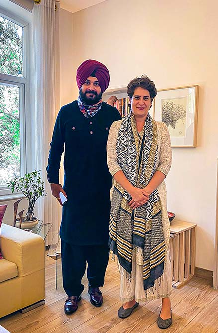 Congress leader Navjot Singh Sidhu meets with party leader Priyanka Gandhi at her residence in New Delhi. Congress leader Navjot Singh Sidhu meets with party leader Priyanka Gandhi at her residence in New Delhi.