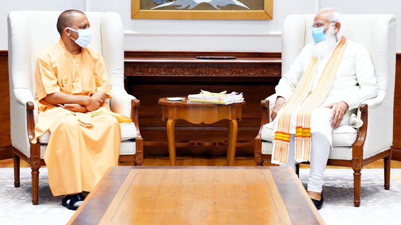 Uttar Pradesh Chief Minister, Yogi Adityanath calling on Prime Minister, Narendra Modi, in New Delhi on Friday. (UNI) Uttar Pradesh Chief Minister, Yogi Adityanath calling on Prime Minister, Narendra Modi, in New Delhi on Friday. (UNI)