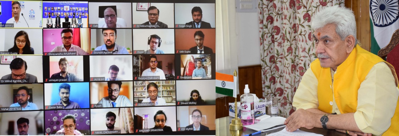 Lt Governor addressing students during the inauguration of IIM Jammu’s Online Orientation Program