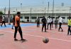 Spikers during training at MA Stadium Jammu on Friday.