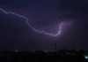 A view of lightning in the sky during thunderstorm in Jammu on Thursday night which brought slight relief for Jammuites from scorching heat. The thunderstorm brought down the temperature. —Excelsior/Rakesh