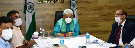 Lieutenant Governor Manoj Sinha reviewing NHIDCL projects in Jammu on Friday. Lieutenant Governor Manoj Sinha reviewing NHIDCL projects in Jammu on Friday.