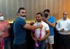 Gym owners felicitating newly elected president of Gym Association, Sumeet Magotra at Udhampur on Friday.