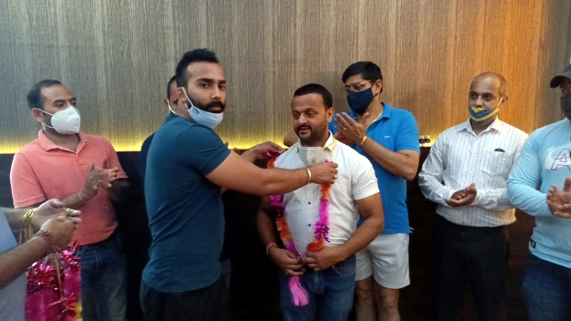 Gym owners felicitating newly elected president of Gym Association, Sumeet Magotra at Udhampur on Friday. Gym owners felicitating newly elected president of Gym Association, Sumeet Magotra at Udhampur on Friday.