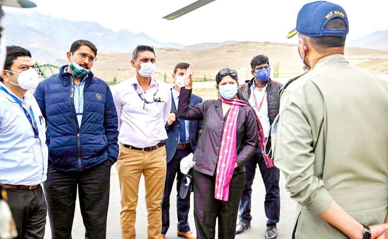 Joint Secretary Civil Aviation, Usha Padhee during visit to Kargil Airport.