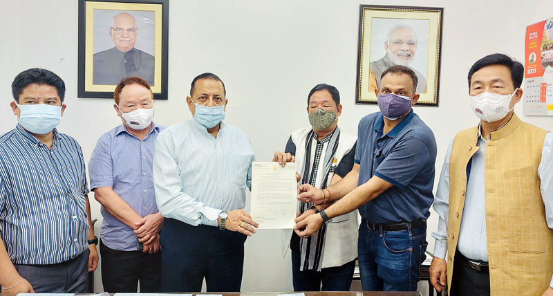 A delegation, led by Senior MP Lok Sabha Tapir Gao and MP Nebam Rebia, calling on Union Minister Dr Jitendra Singh, at New Delhi, on Monday. A delegation, led by Senior MP Lok Sabha Tapir Gao and MP Nebam Rebia, calling on Union Minister Dr Jitendra Singh, at New Delhi, on Monday.