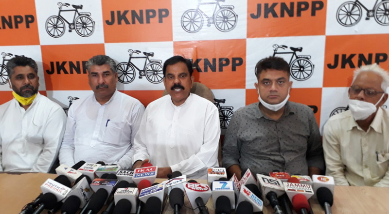 NPP Chairman Harshdev Singh addressing press conference in Jammu. NPP Chairman Harshdev Singh addressing press conference in Jammu.