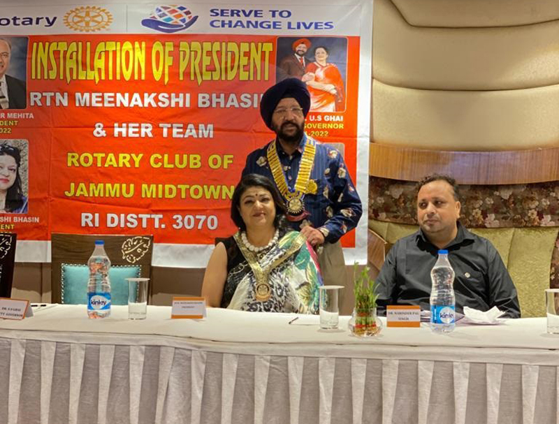 Newly elected president of Rotary Club of Jammu Midtown, Meenakshi Bhasin during installation ceremony on Sunday. Newly elected president of Rotary Club of Jammu Midtown, Meenakshi Bhasin during installation ceremony on Sunday.