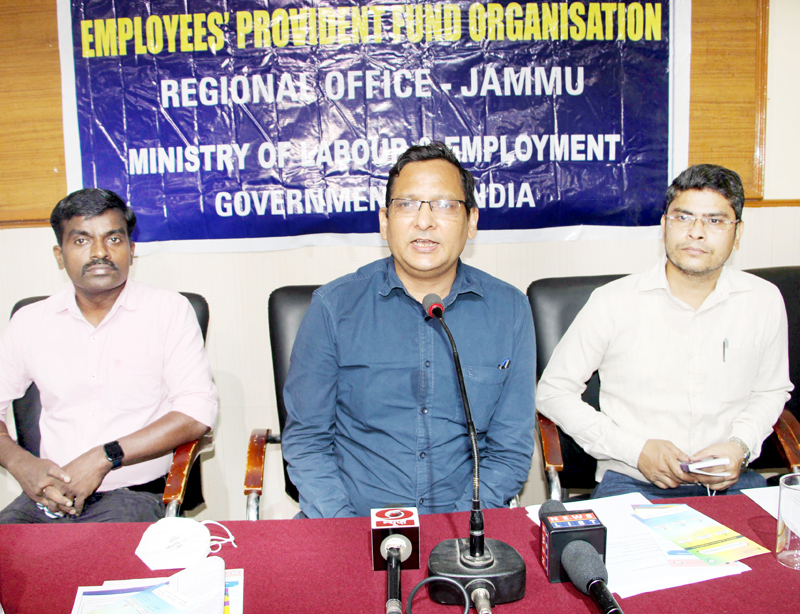 Regional Provident Fund Commissioner Rizwan Uddin talking to media persons at Jammu on Monday. -Excelsior/Rakesh Regional Provident Fund Commissioner Rizwan Uddin talking to media persons at Jammu on Monday. -Excelsior/Rakesh