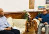 Lieutenant Governor of Ladakh Radha Krishna Mathur in a meeting with Union MoS in PMO Dr Jitendra Singh in New Delhi on Wednesday.