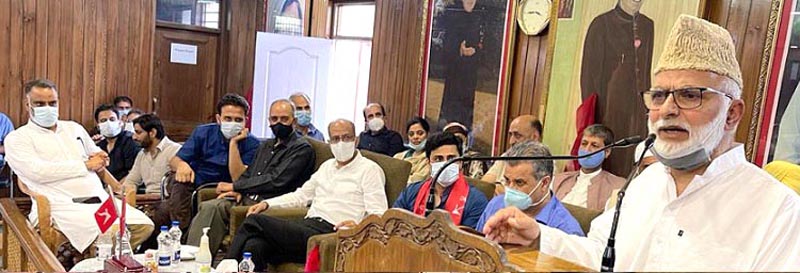 NC gen secy Ali Mohd Sagar addressing party workers at Srinagar. NC gen secy Ali Mohd Sagar addressing party workers at Srinagar.