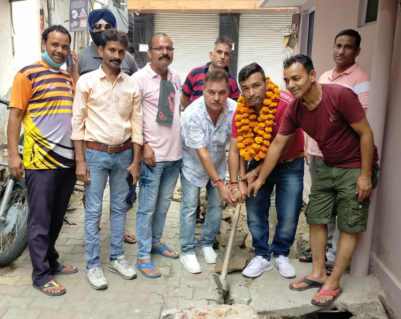 Councillor Amit Gupta inaugurating drain work at Chand Nagar in Jammu. Councillor Amit Gupta inaugurating drain work at Chand Nagar in Jammu.