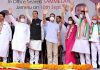 AICC leader Rahul Gandhi along with Ghulam Nabi Azad and senior leaders in Jammu on Friday.