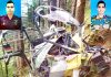 Badly damaged helicopter after crash at Patnitop and (inset) Major Rohit Kumar and Major Anuj Rajput. -Excelsior/K Kumar