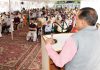 Union Minster Dr Jitendra Singh addressing a meeting of DDC, BDC members, Sarpanches and Panches at Khonmoh on Saturday. Excelsior/Shakeel