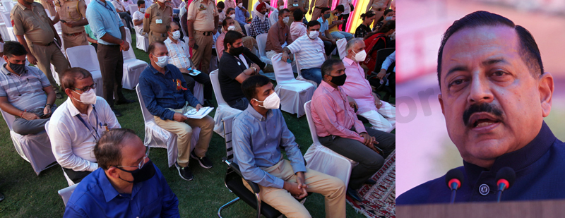 Union Minister Dr Jitendra Singh addressing at the inauguration of Doppler Weather Radar India Meteorological Centre in Jammu on Sunday. -Excelsior/Rakesh Union Minister Dr Jitendra Singh addressing at the inauguration of Doppler Weather Radar India Meteorological Centre in Jammu on Sunday. -Excelsior/Rakesh