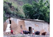Villagers carry out daily routine work outside their ‘Kucha’ house on the outskirts of Jammu. -Excelsior/Rakesh