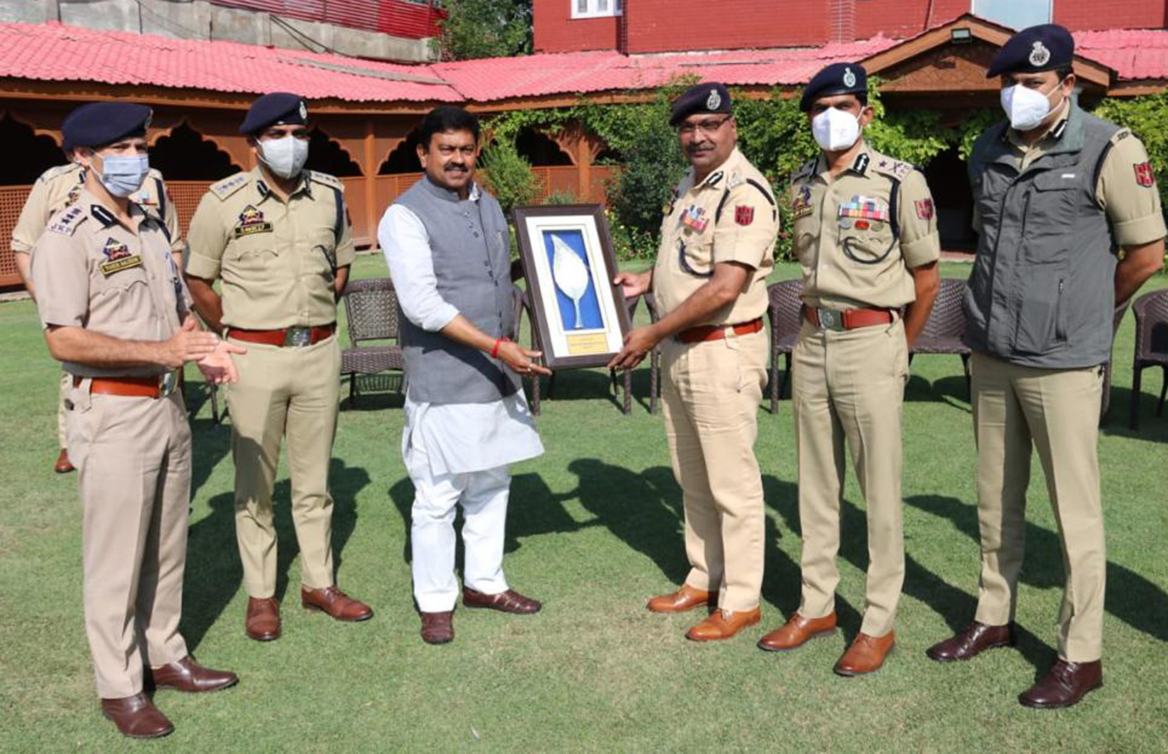 Union MoS Home Ajay Mishra being received by DGP Dilbag Singh in Srinagar on Thursday. Union MoS Home Ajay Mishra being received by DGP Dilbag Singh in Srinagar on Thursday.
