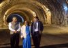 Union Minister of Road Transport and Highways Nitin Gadkari flanked by his wife Kanchan Gadkari and Minister of State Gen (Retd) V K Singh in the under construction Z-Morh tunnel on Tuesday. -Excelsior/Basharat Ladakhi