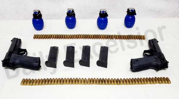 Arms and ammunition recovered in Poonch on Tuesday. —Excelsior/Gurjeetbhajan