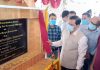 Union Minister for AYUSH Sarbananda Sonowal laying foundation stone of a project in Baramulla on Friday.